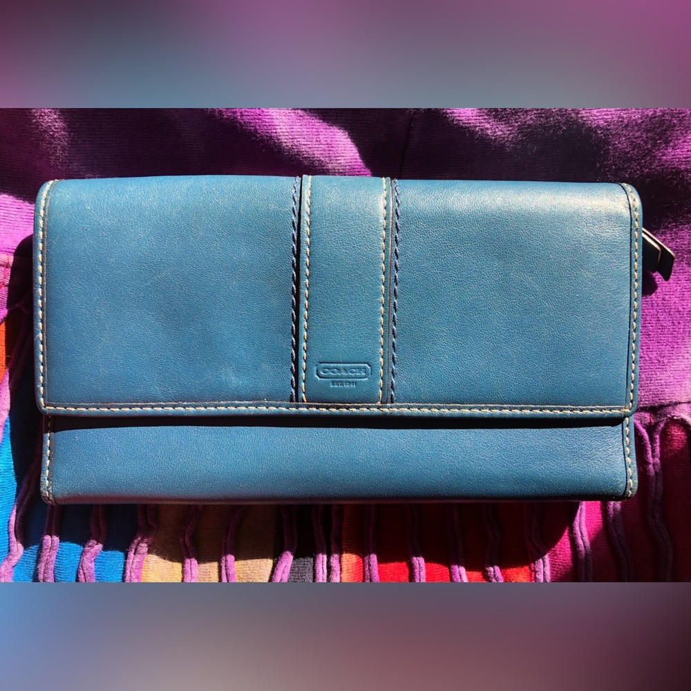 Coach Women’s Blue and Pink All Leather Wallet